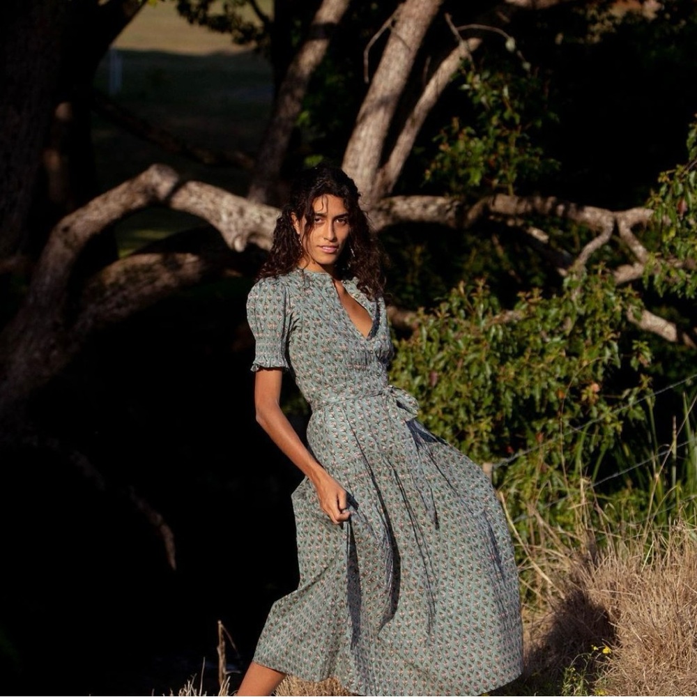Daughters of India Green Floral Maxi Dress